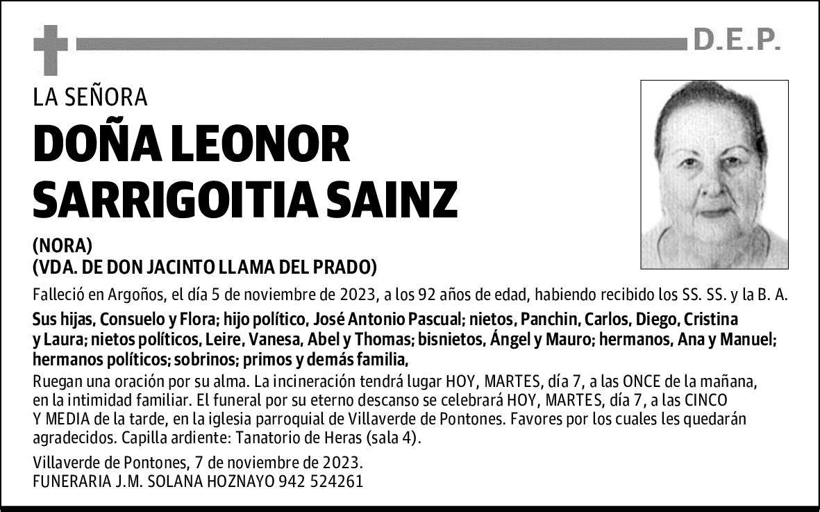 DOÑA LEONOR SARRIGOITIA SAINZ