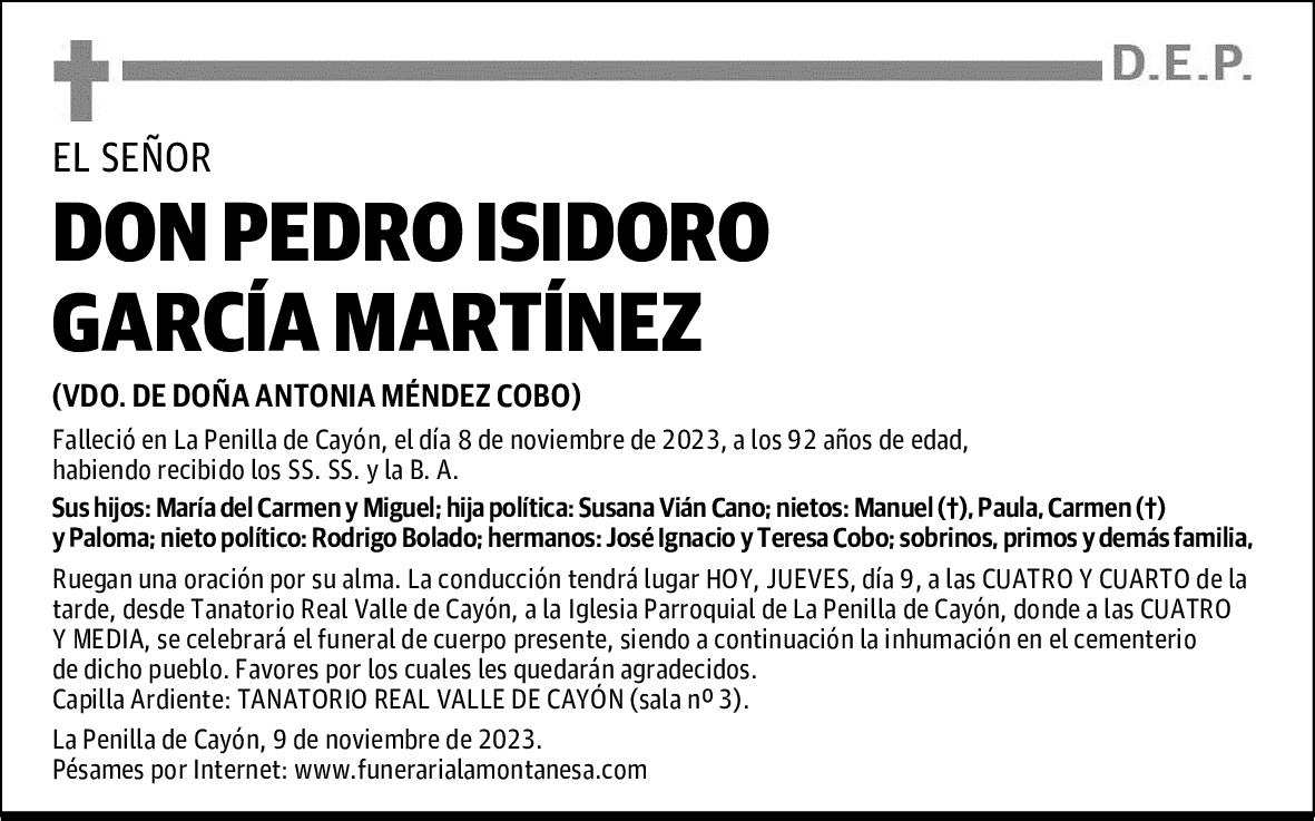 DON PEDRO ISIDORO GARCÍA MARTÍNEZ