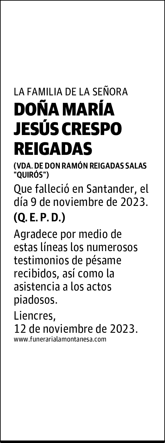 DOÑA MARÍA JESÚS CRESPO REIGADAS