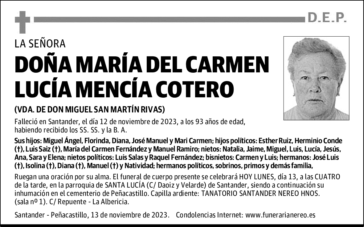 DOÑA MARÍA DEL CARMEN LUCÍA MENCÍA COTERO