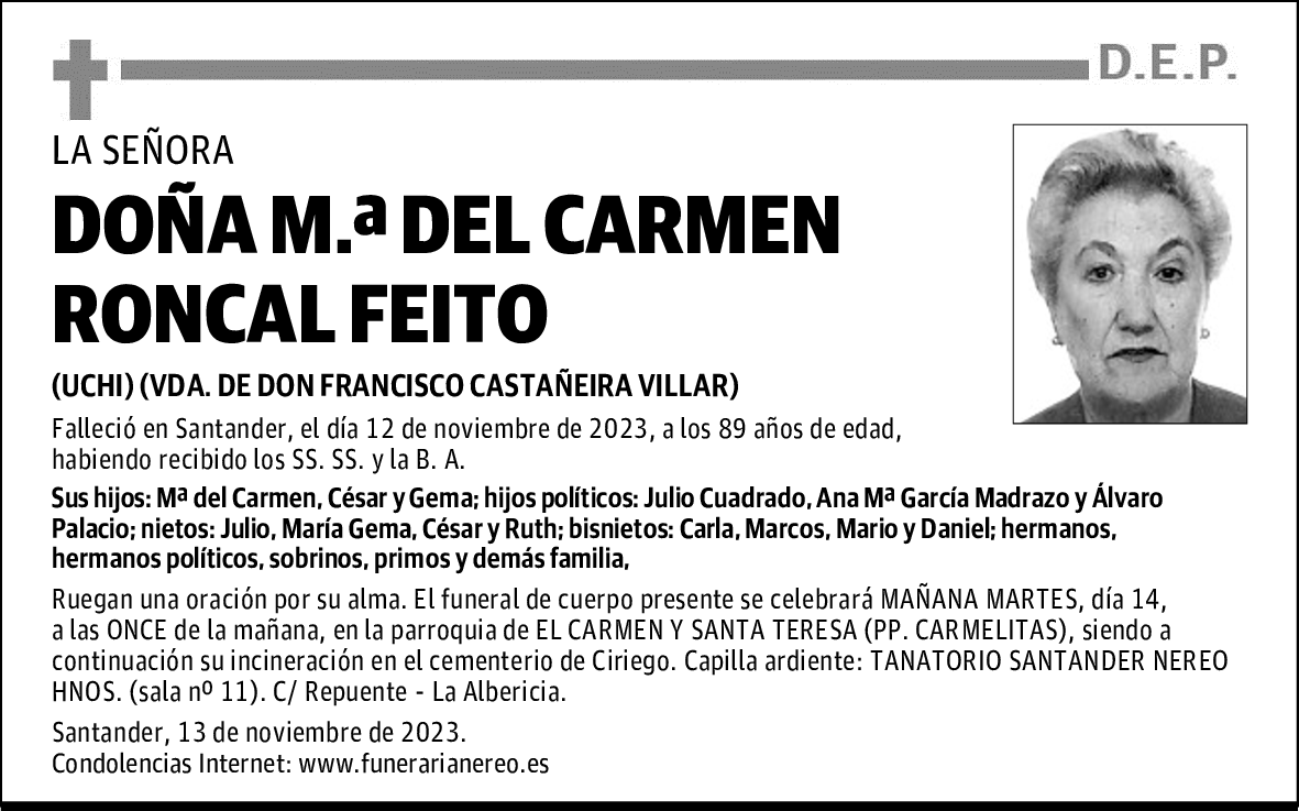 DOÑA M.ª DEL CARMEN RONCAL FEITO