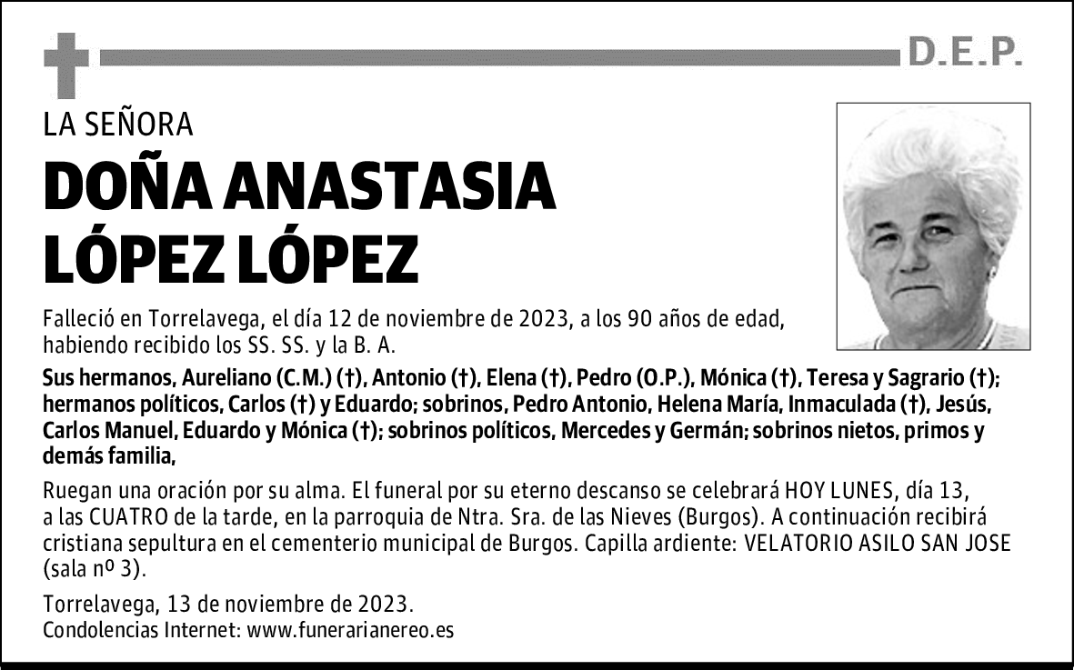DOÑA ANASTASIA LÓPEZ LÓPEZ