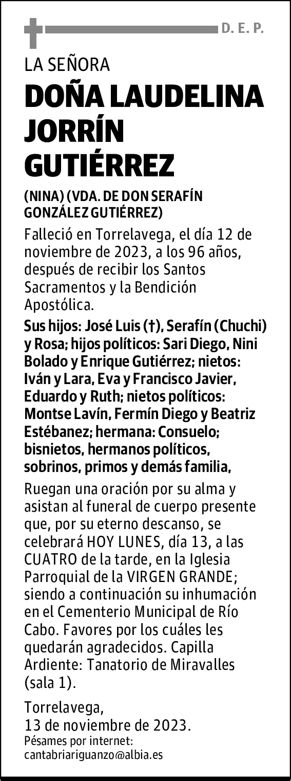DOÑA LAUDELINA JORRÍN GUTIÉRREZ