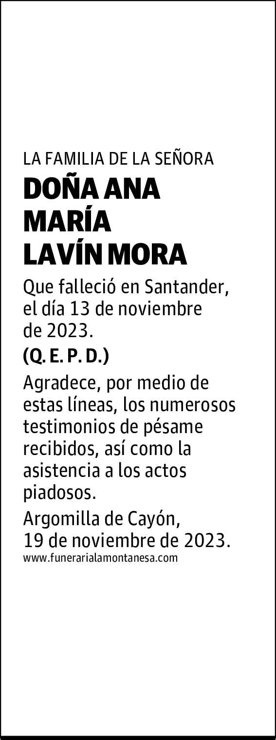 DOÑA ANA MARÍA LAVÍN MORA