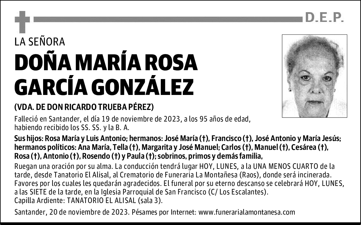 DOÑA MARÍA ROSA GARCÍA GONZÁLEZ