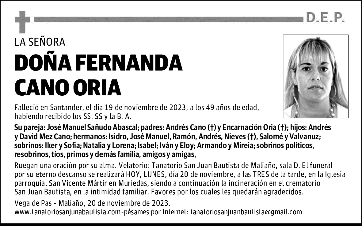 DOÑA FERNANDA CANO ORIA