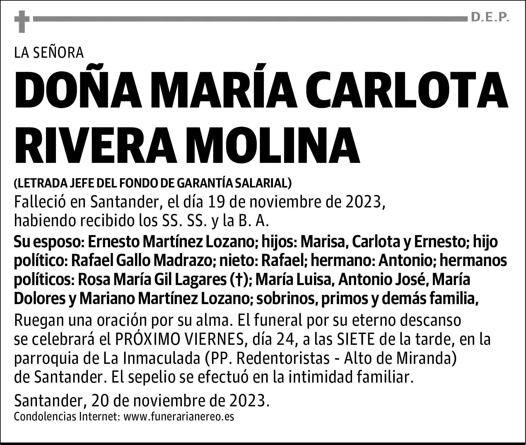 DOÑA MARÍA CARLOTA RIVERA MOLINA