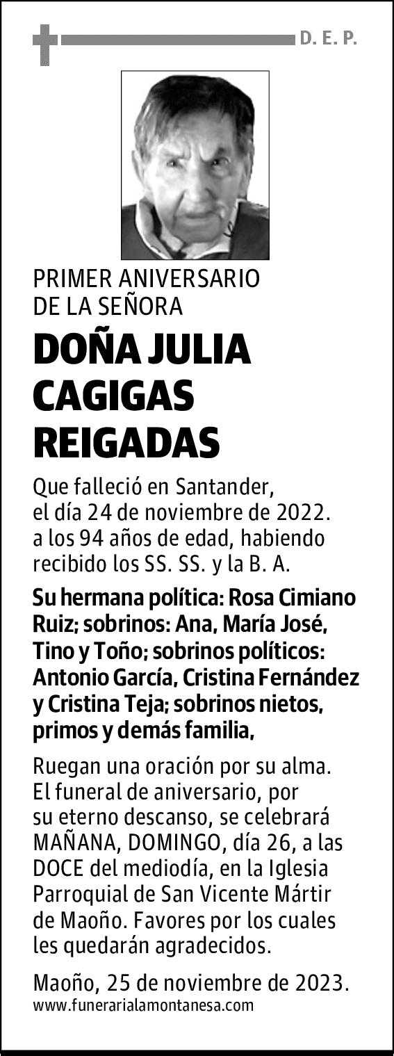 DOÑA JULIA CAGIGAS REIGADAS