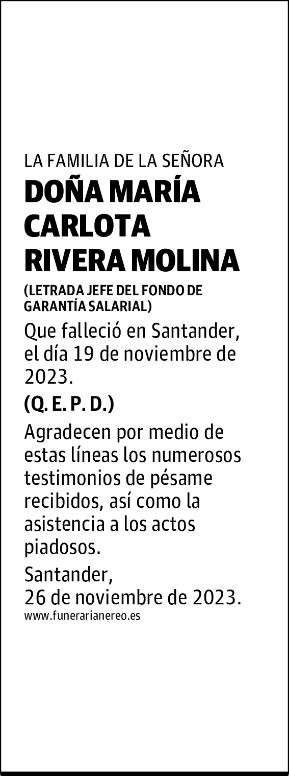 DOÑA MARÍA CARLOTA RIVERA MOLINA