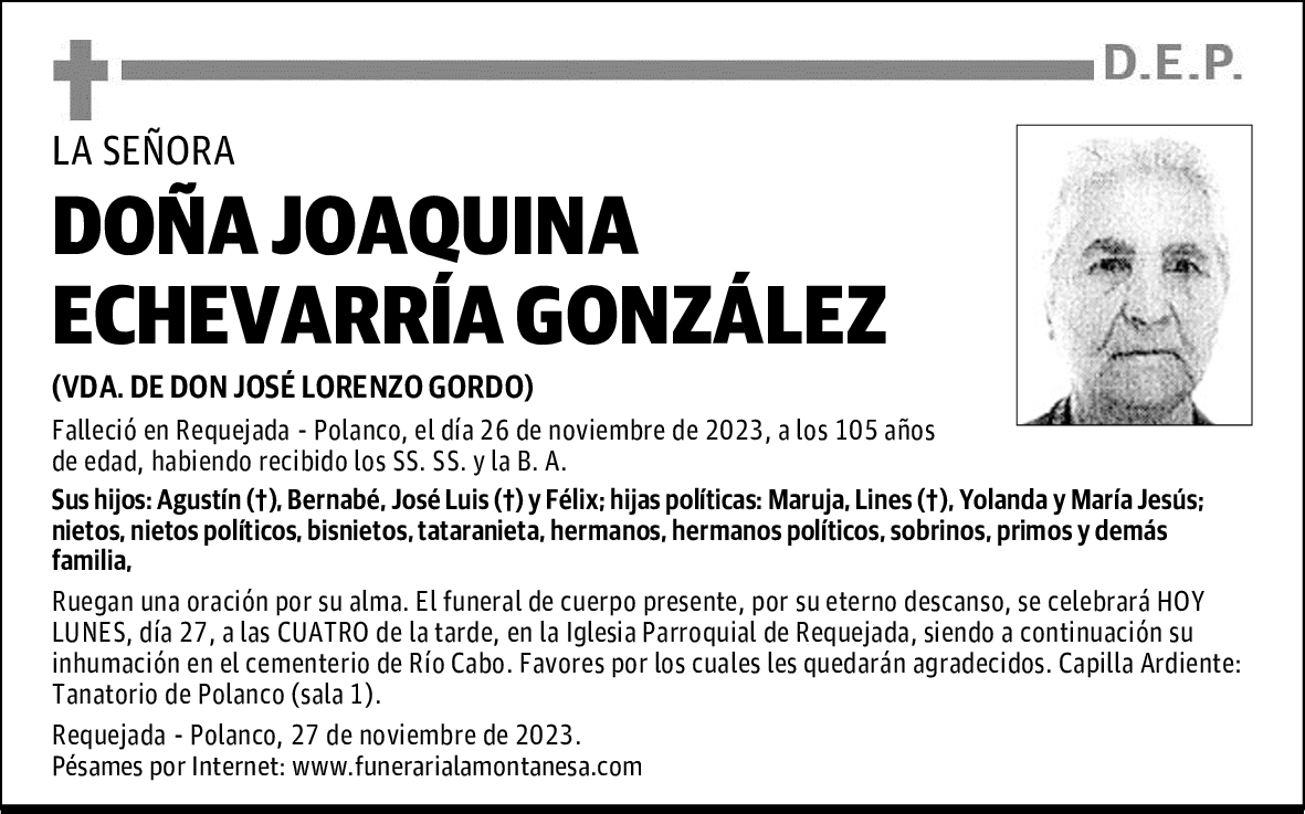 DOÑA JOAQUINA ECHEVARRÍA GONZÁLEZ