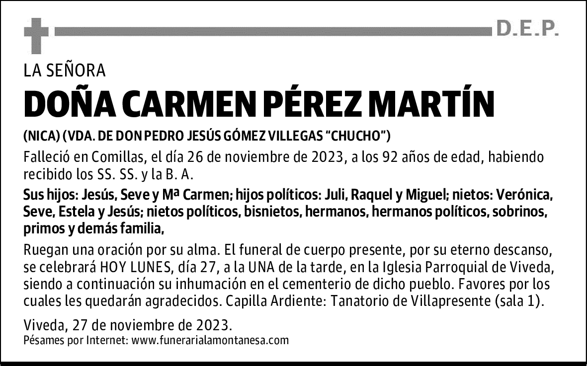 DOÑA CARMEN PÉREZ MARTÍN