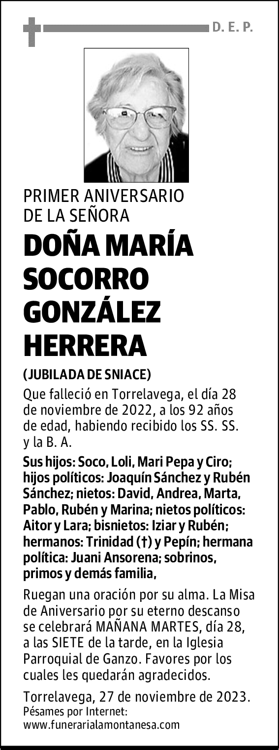 DOÑA MARÍA SOCORRO GONZÁLEZ HERRERA