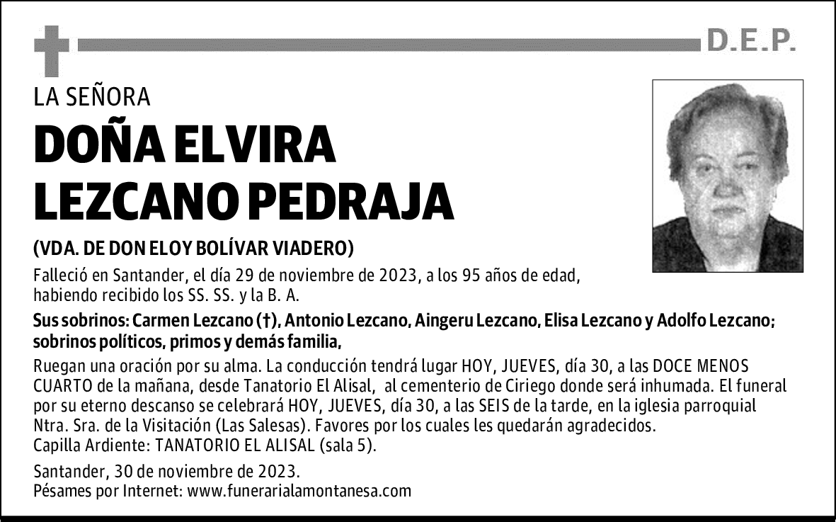 DOÑA ELVIRA LEZCANO PEDRAJA