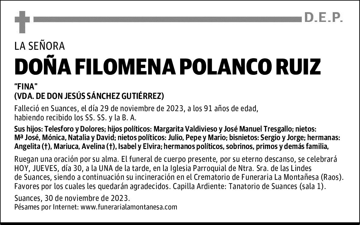 DOÑA FILOMENA POLANCO RUIZ