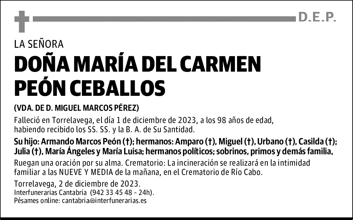 DOÑA.MARÍA DEL CARMEN PEÓN CEBALLOS