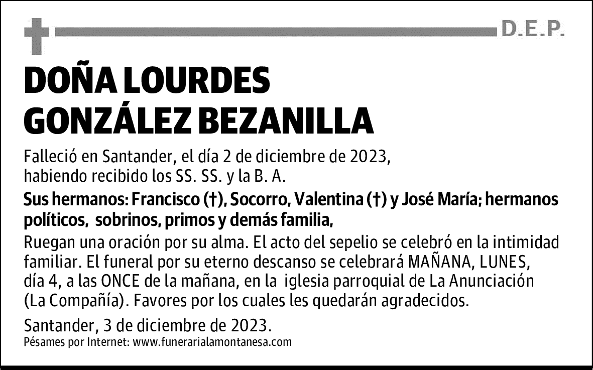 DOÑA LOURDES GONZÁLEZ BEZANILLA