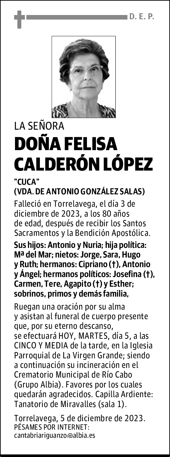 DOÑA FELISA CALDERÓN LÓPEZ