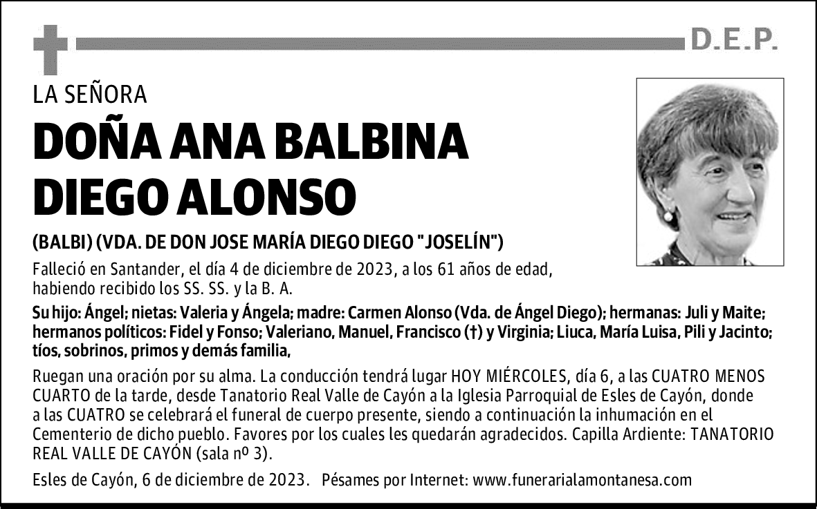 DOÑA ANA BALBINA DIEGO ALONSO