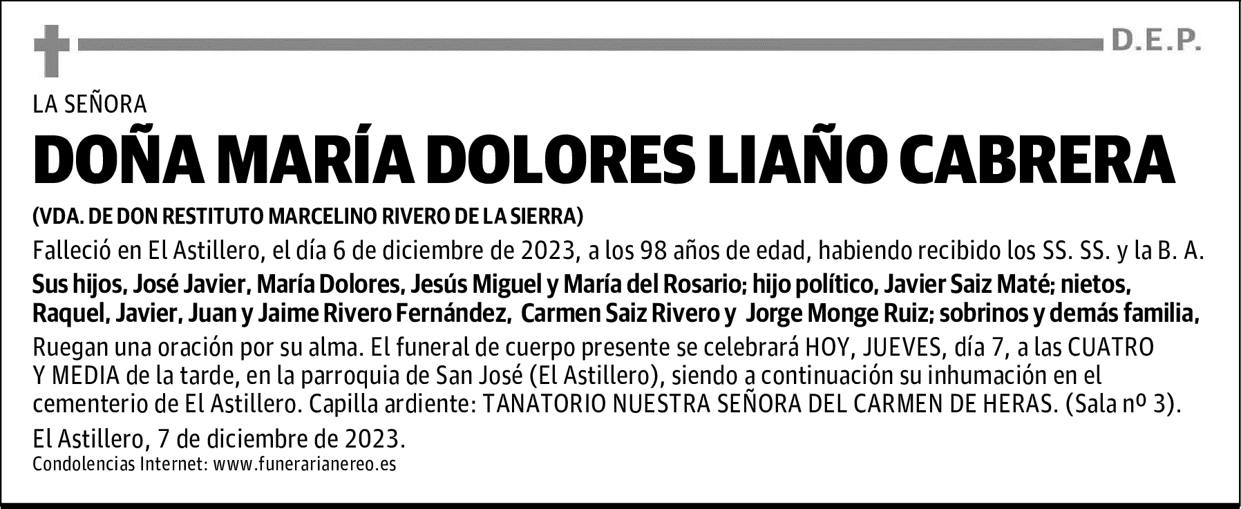 DOÑA MARIA DOLORES LIAÑO CABRERA