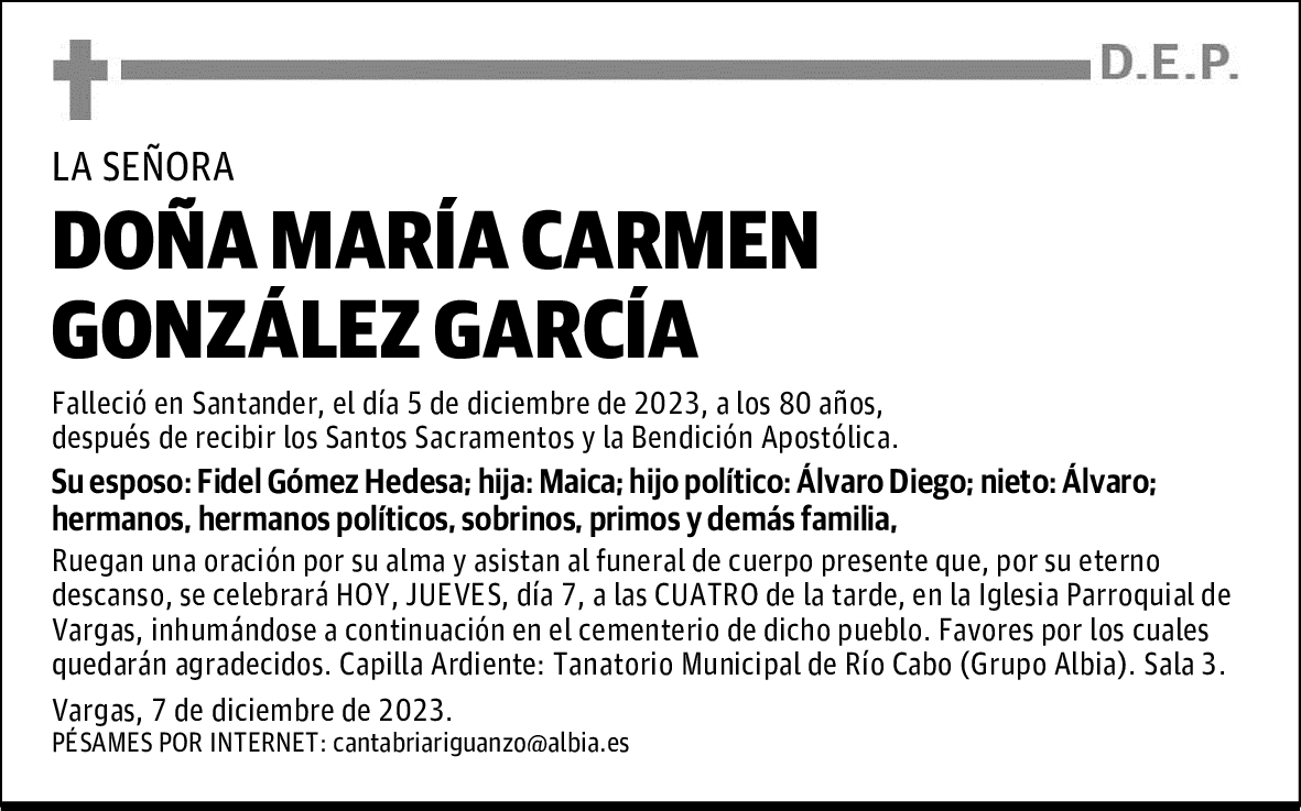 DOÑA MARÍA CARMEN GONZÁLEZ GARCÍA