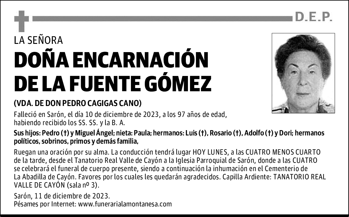 DOÑA ENCARNACIÓN DE LA FUENTE GÓMEZ