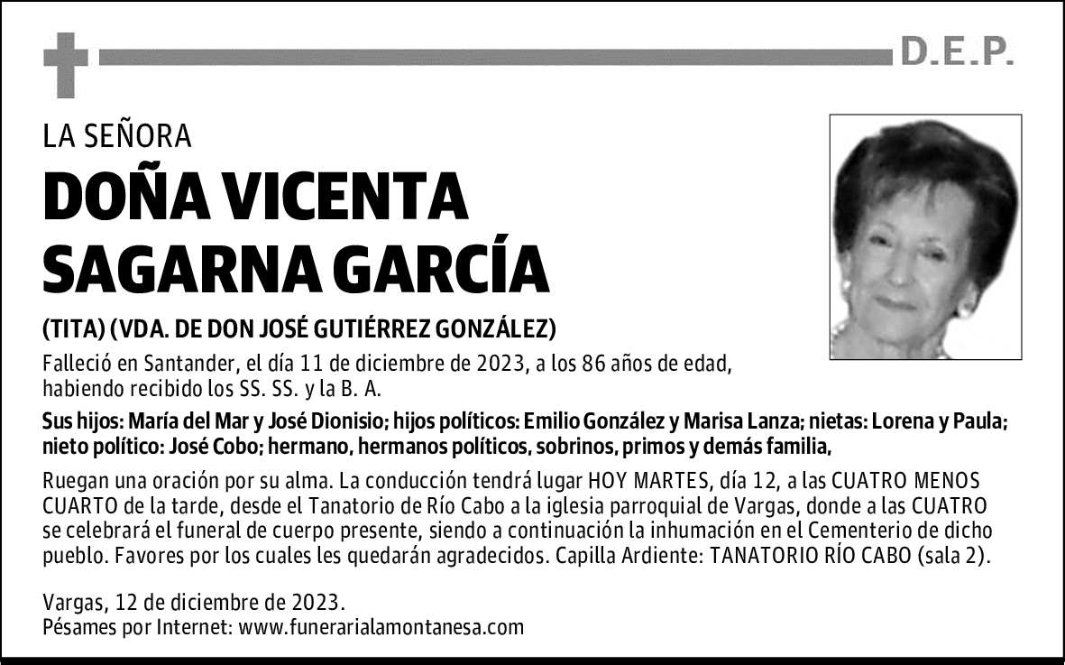 DOÑA VICENTA SAGARNA GARCÍA