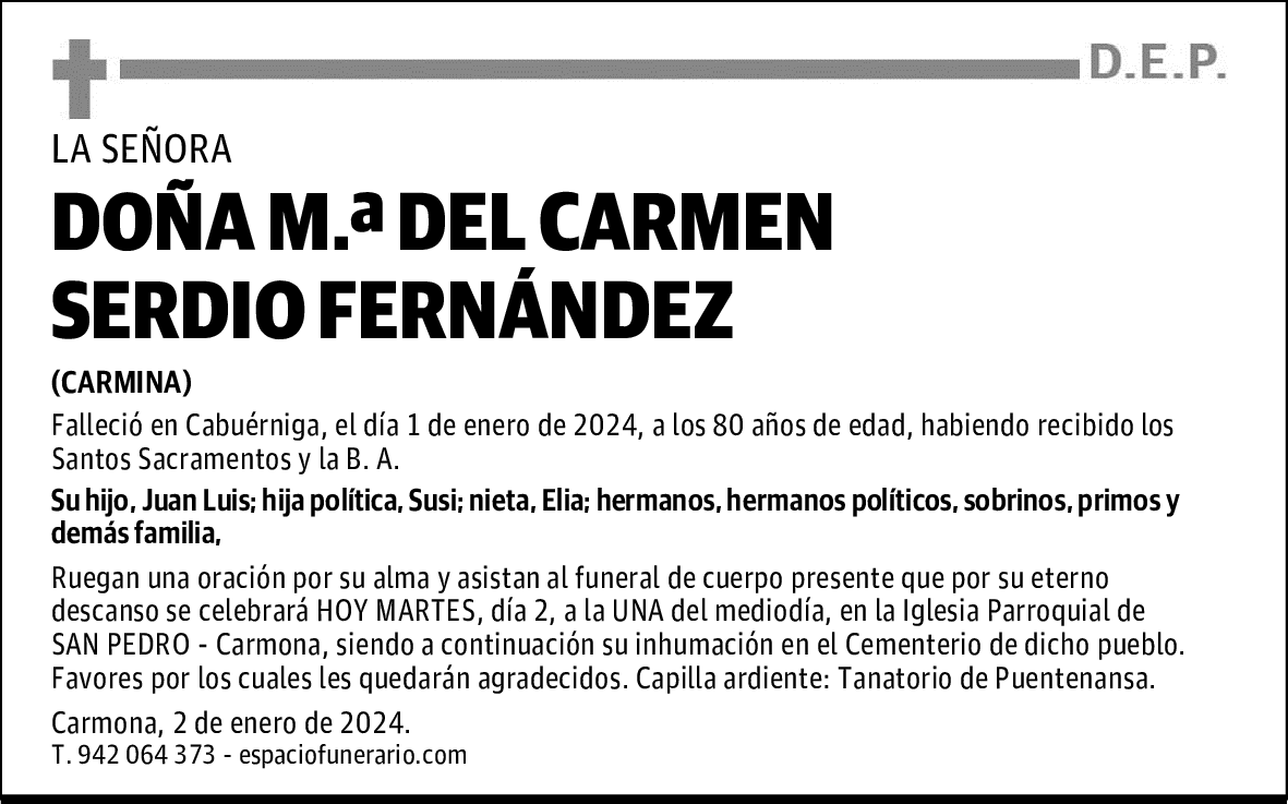 DOÑA M.ª DEL CARMEN SERDIO FERNÁNDEZ