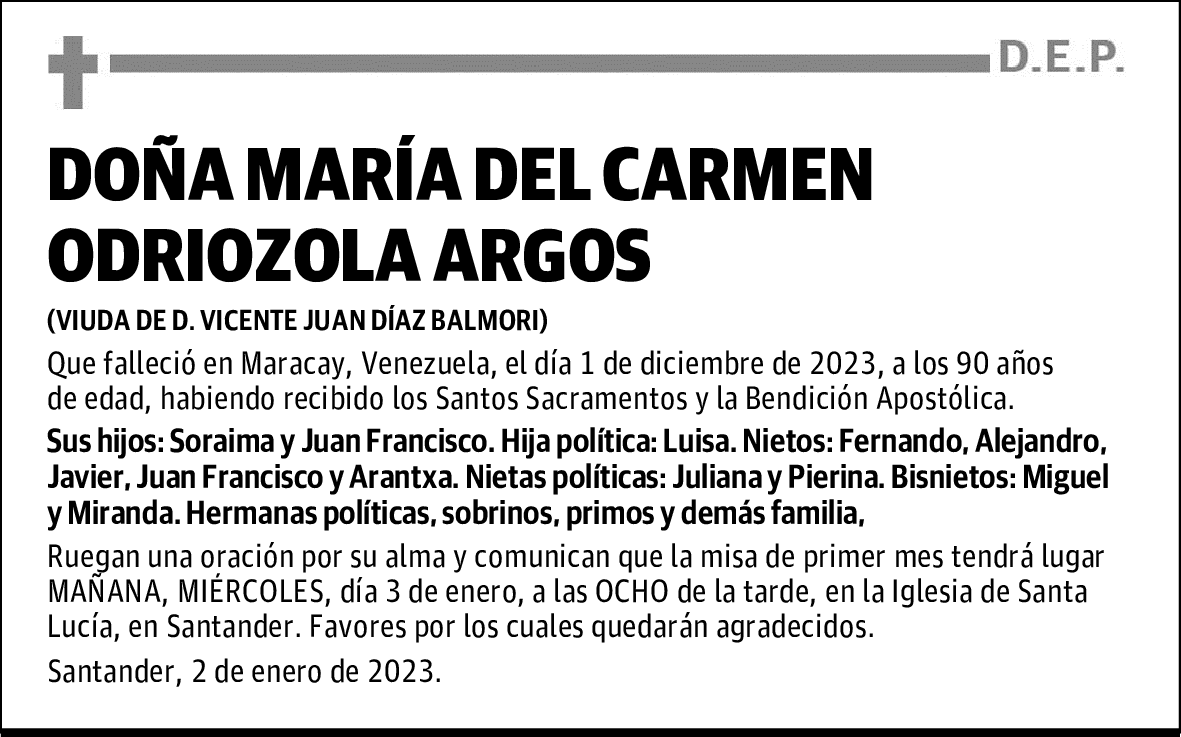DOÑA MARÍA DEL CARMEN ODRIOZOLA ARGOS