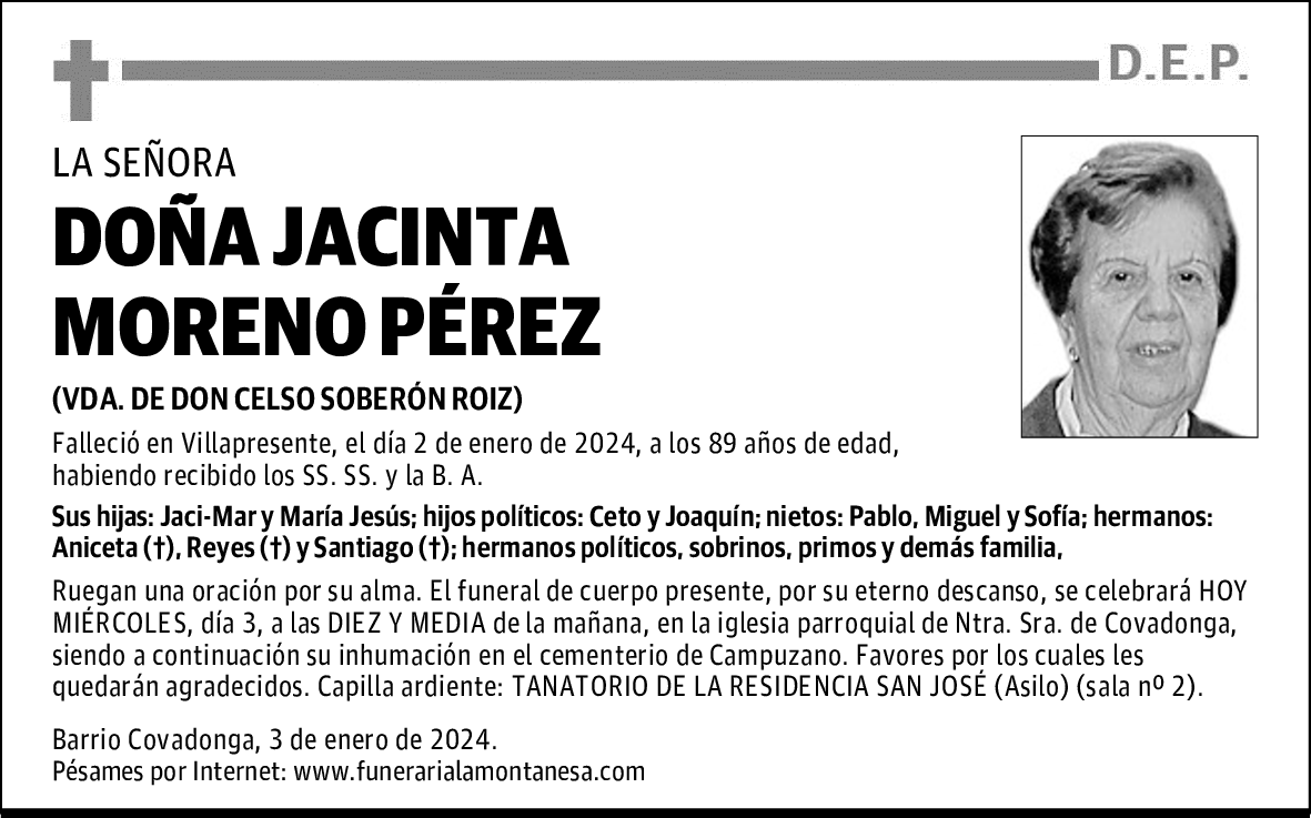 DOÑA JACINTA MORENO PÉREZ