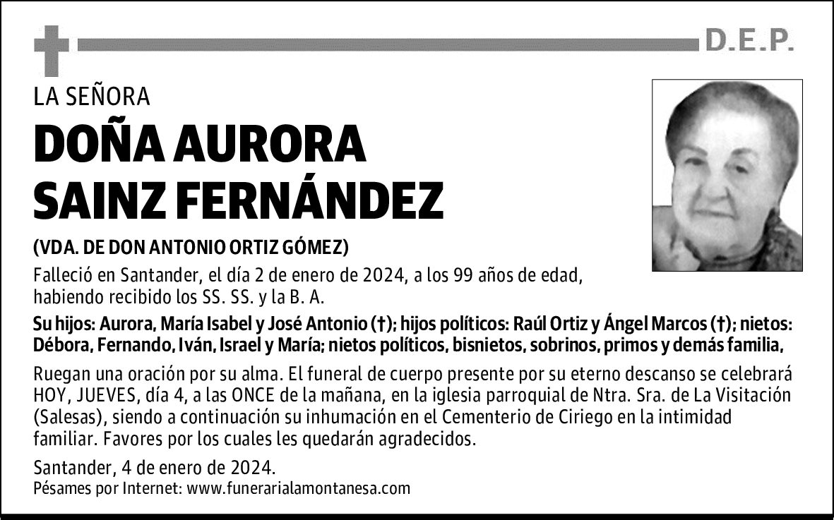 DOÑA AURORA SAINZ FERNÁNDEZ