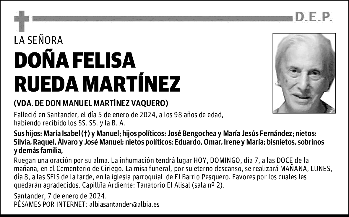 DOÑA FELISA RUEDA MARTÍNEZ