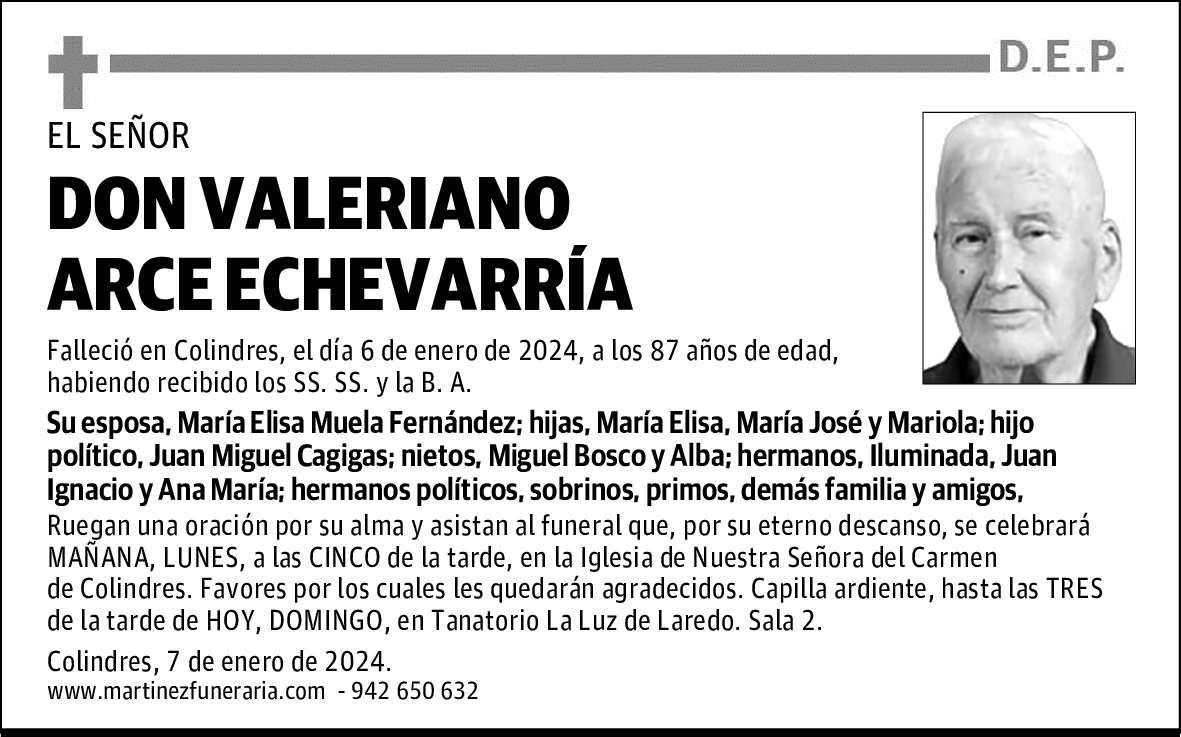 DON VALERIANO ARCE ECHEVARRÍA