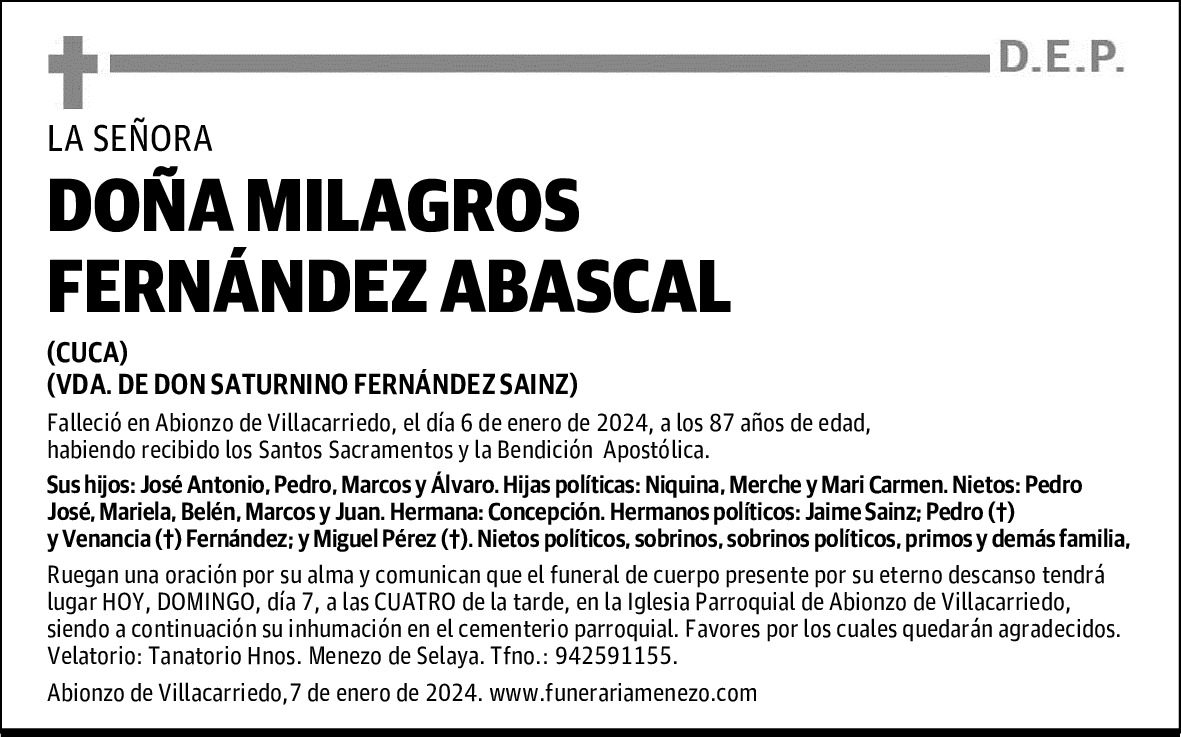 DOÑA MILAGROS FERNÁNDEZ ABASCAL