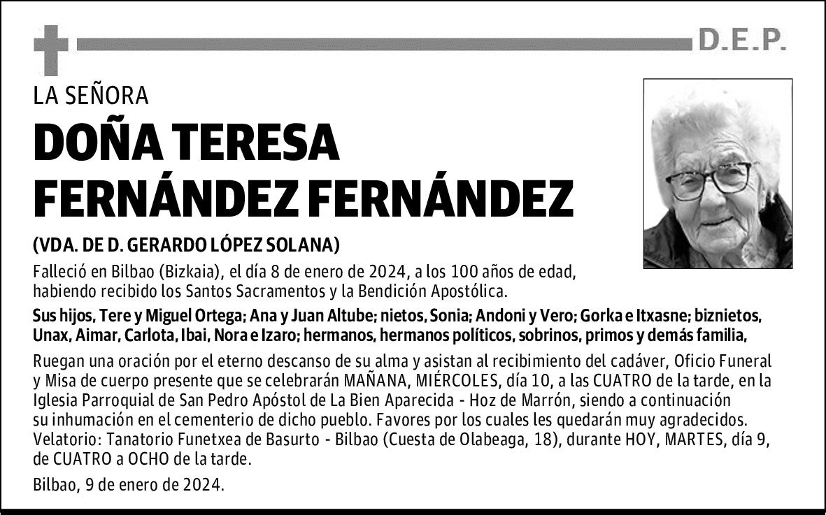 DOÑA TERESA FERNÁNDEZ FERNÁNDEZ