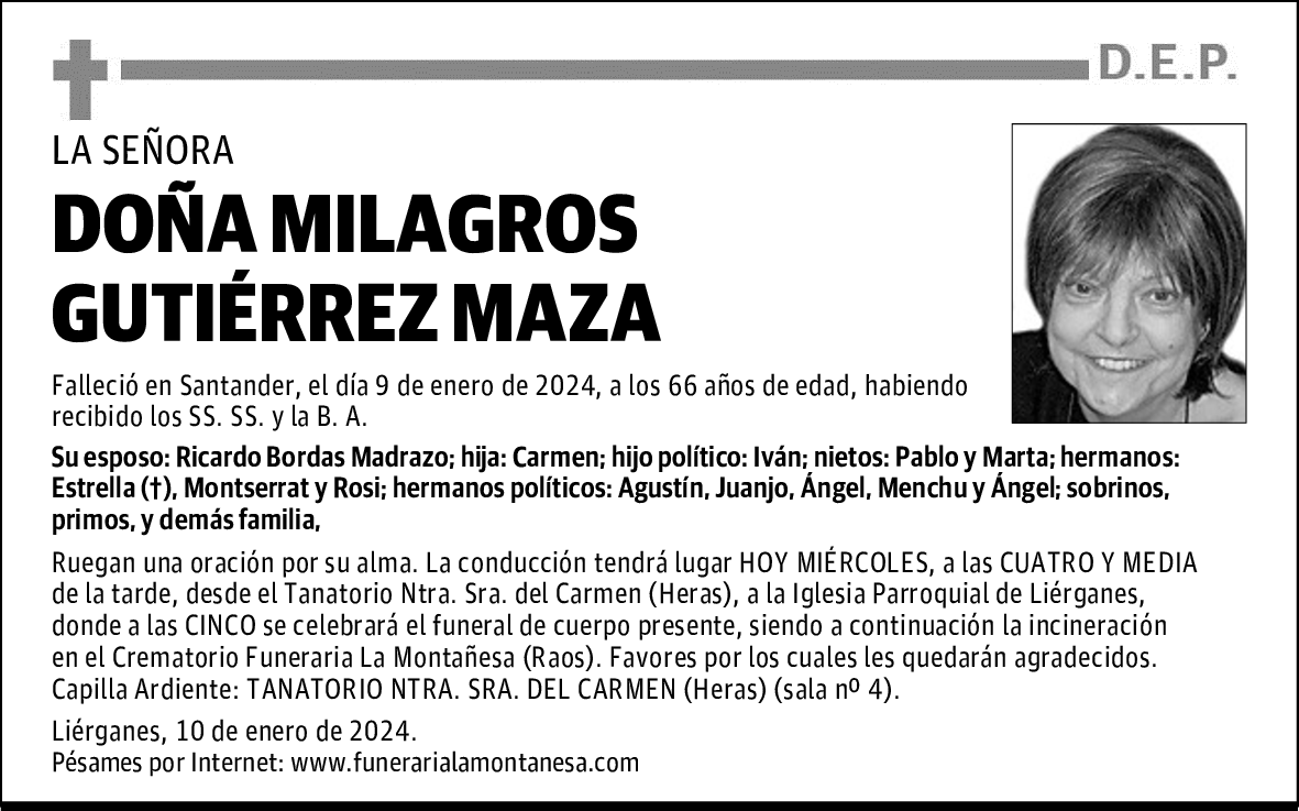 DOÑA MILAGROS GUTIÉRREZ MAZA