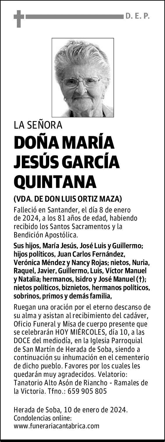 DOÑA MARÍA JESÚS GARCÍA QUINTANA