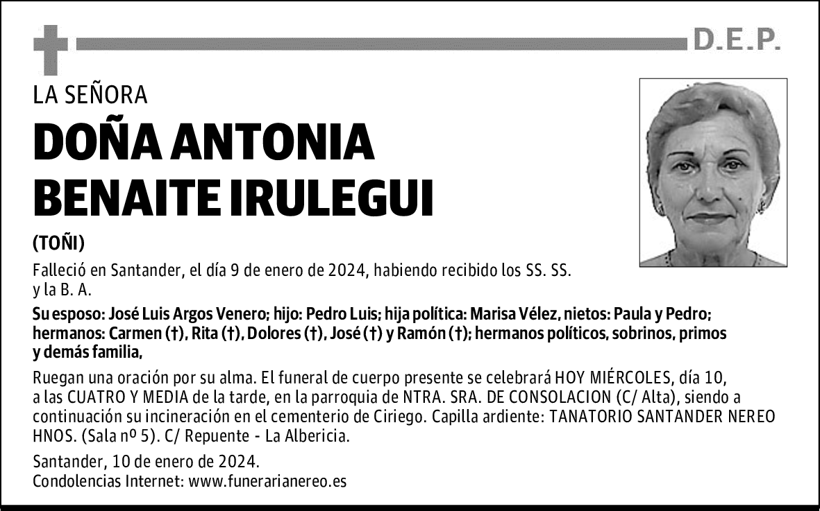 DOÑA ANTONIA BENAITE IRULEGUI