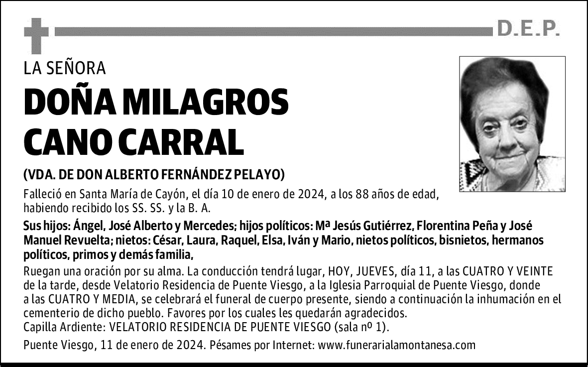 DOÑA MILAGROS CANO CARRAL