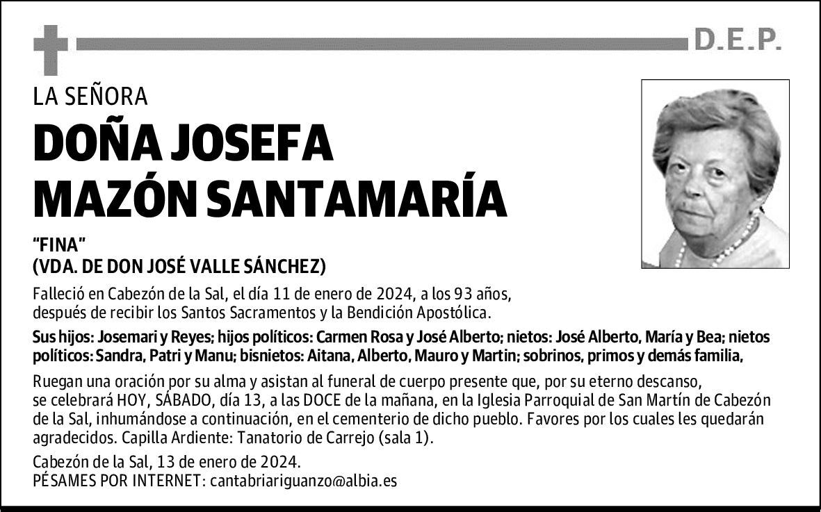 DOÑA JOSEFA MAZÓN SANTAMARÍA