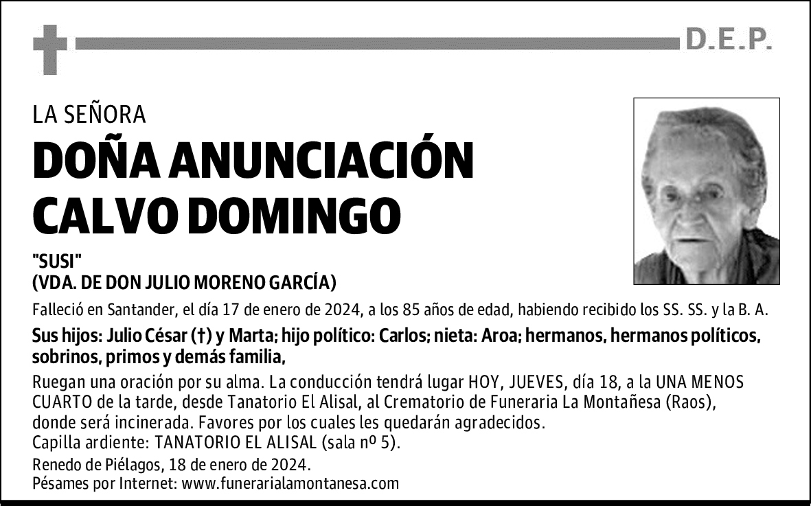 DOÑA ANUNCIACIÓN CALVO DOMINGO