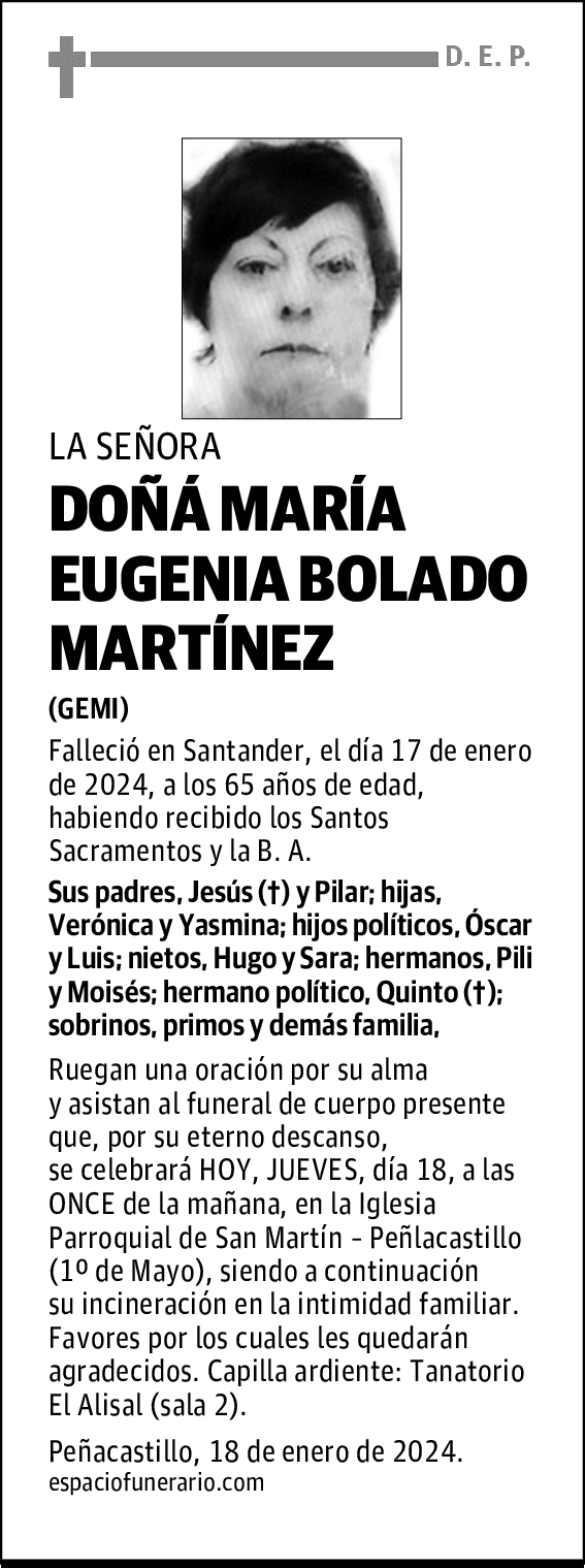 DOÑÁ MARÍA EUGENIA BOLADO MARTÍNEZ