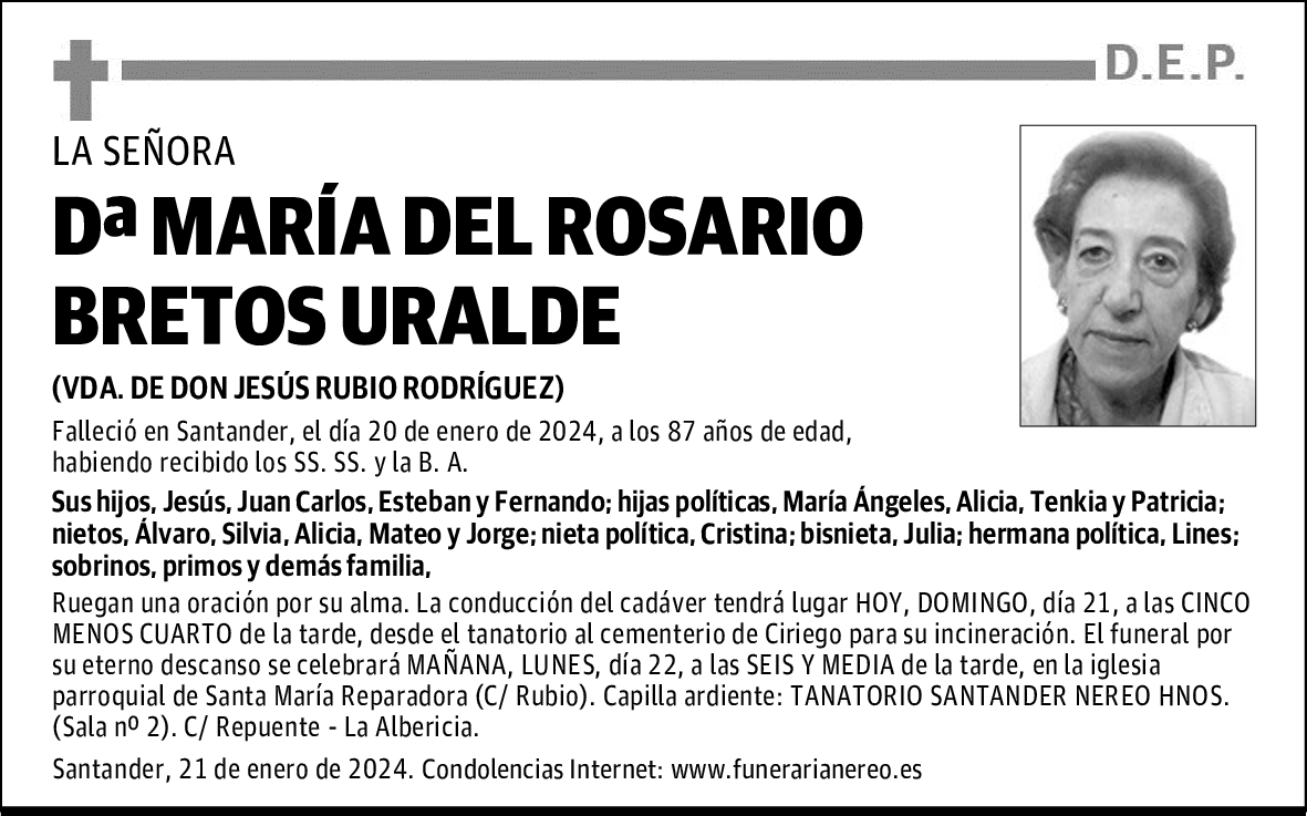 DOÑA MARÍA DEL ROSARIO BRETOS URALDE