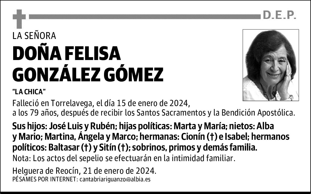 DOÑA FELISA GONZÁLEZ GÓMEZ