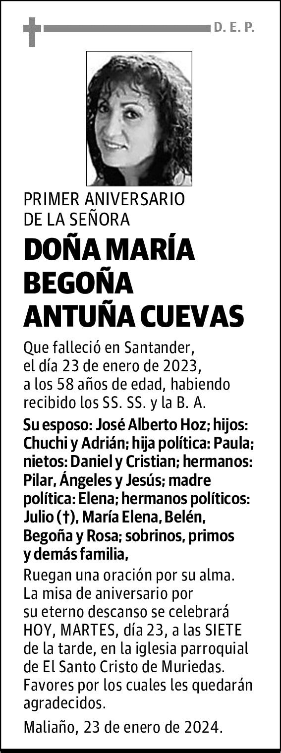 DOÑA MARÍA BEGOÑA ANTUÑA CUEVAS