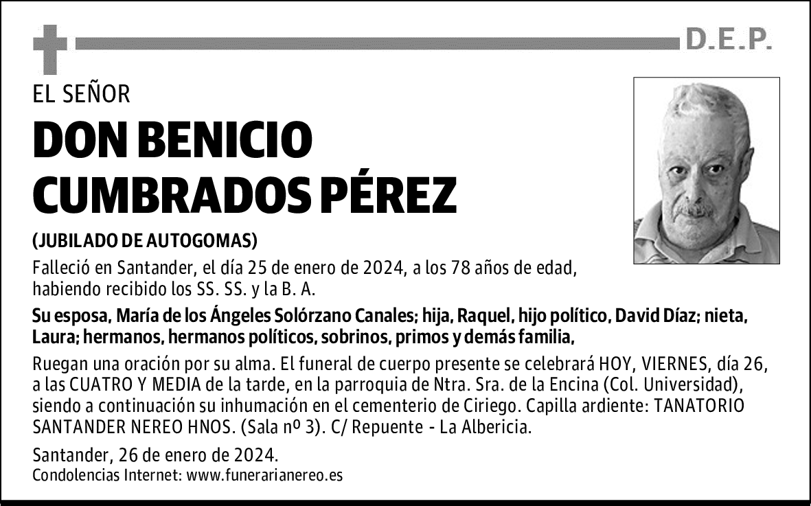 DON BENICIO CUMBRADOS PÉREZ
