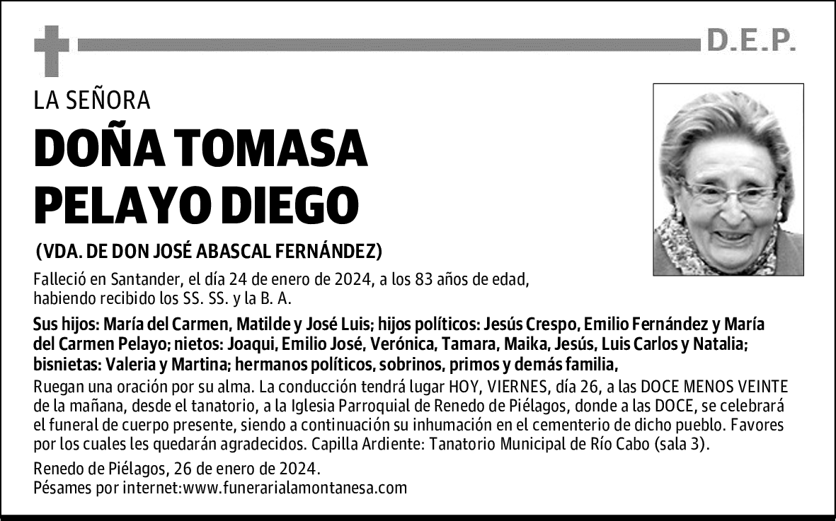 DOÑA TOMASA PELAYO DIEGO