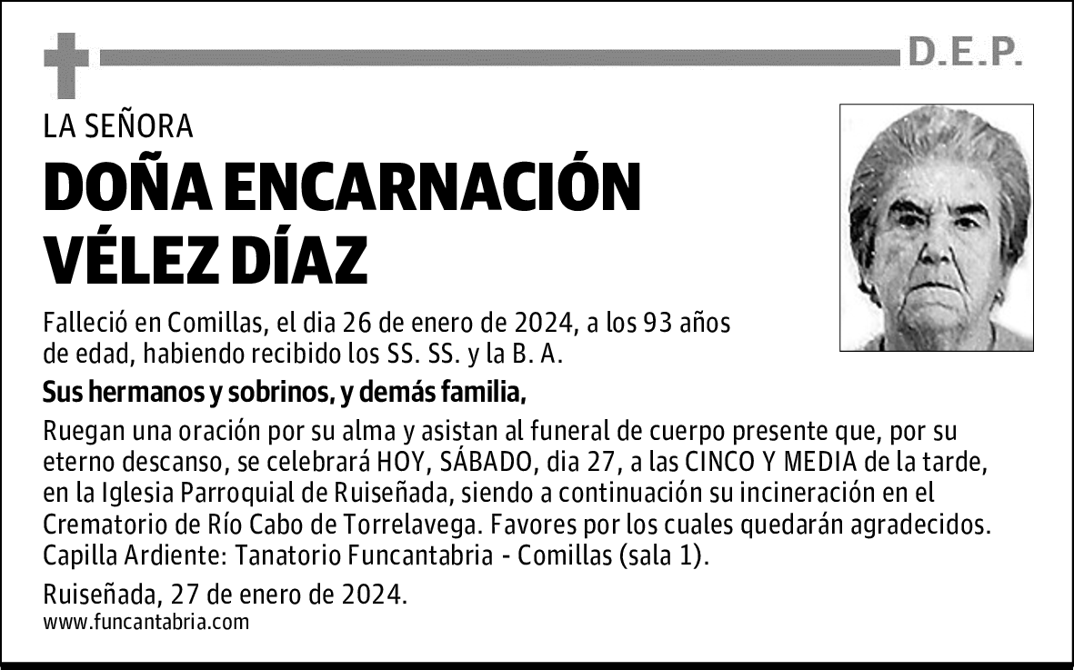 DOÑA ENCARNACIÓN VÉLEZ DÍAZ