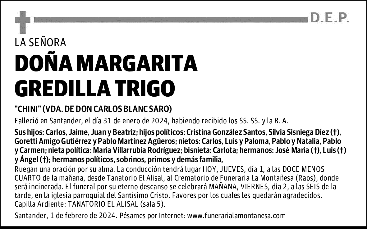 DOÑA MARGARITA GREDILLA TRIGO