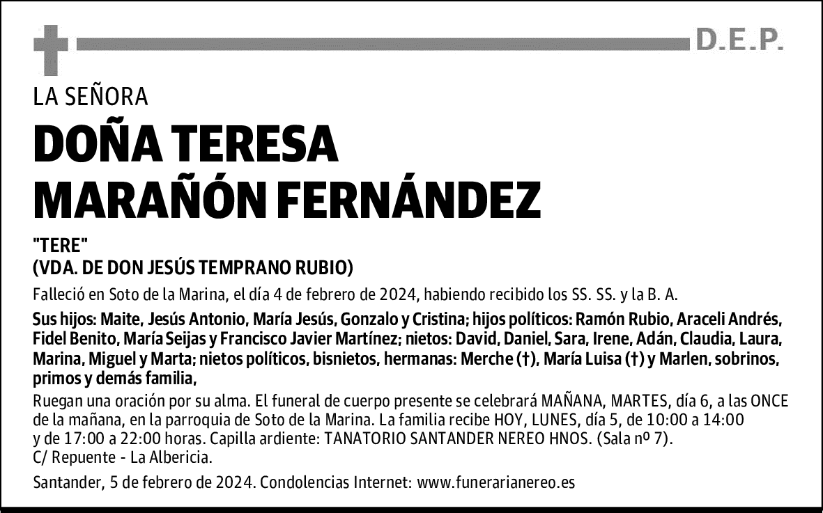 DOÑA TERESA MARAÑÓN FERNÁNDEZ
