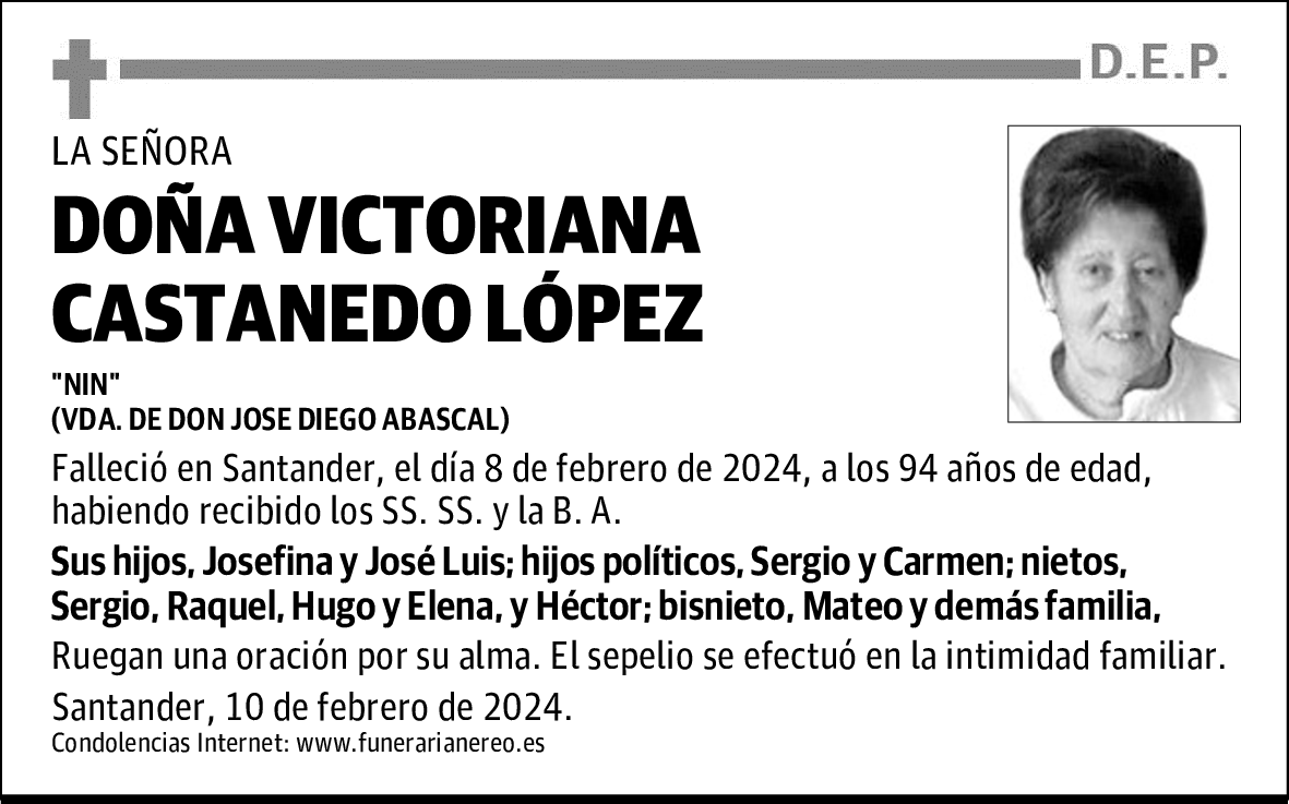 DOÑA VICTORIANA CASTANEDO LÓPEZ